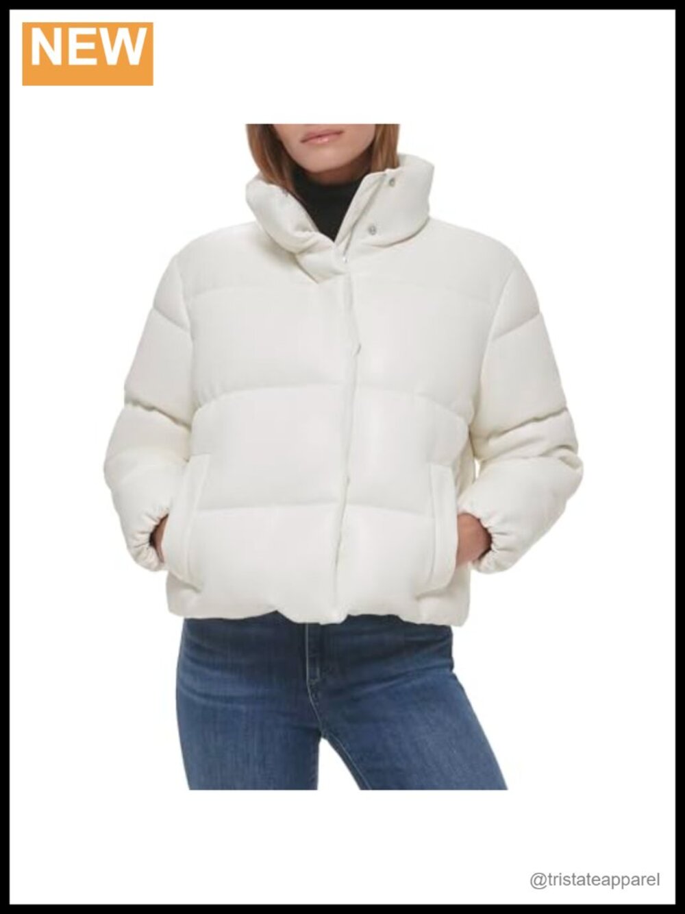 Cropped Puffer Jacket Faux Leather Short Quilted Zip Up